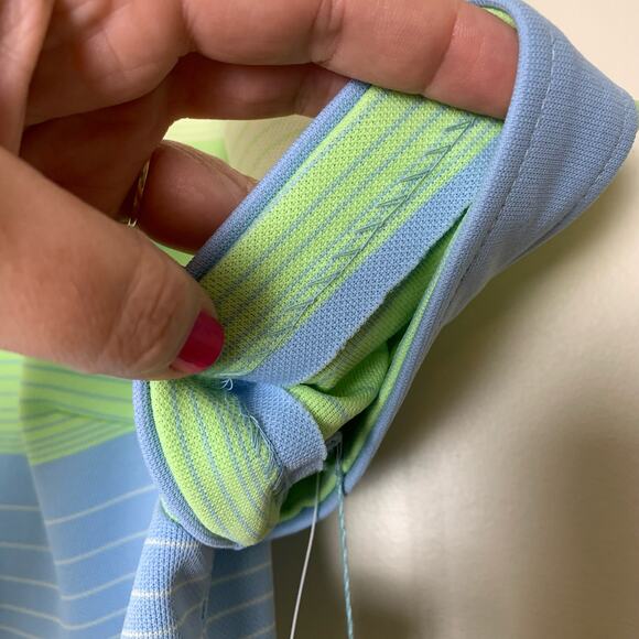 NWT Dead stock Kay Windsor yellow green blue stripe button front shirt LARGE - Picture 9 of 10